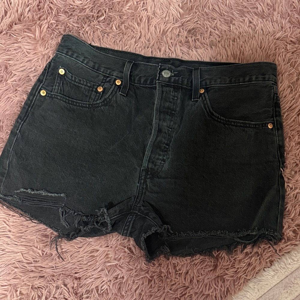 Levi's 501 Dark Denim Frayed Button-Fly Shorts